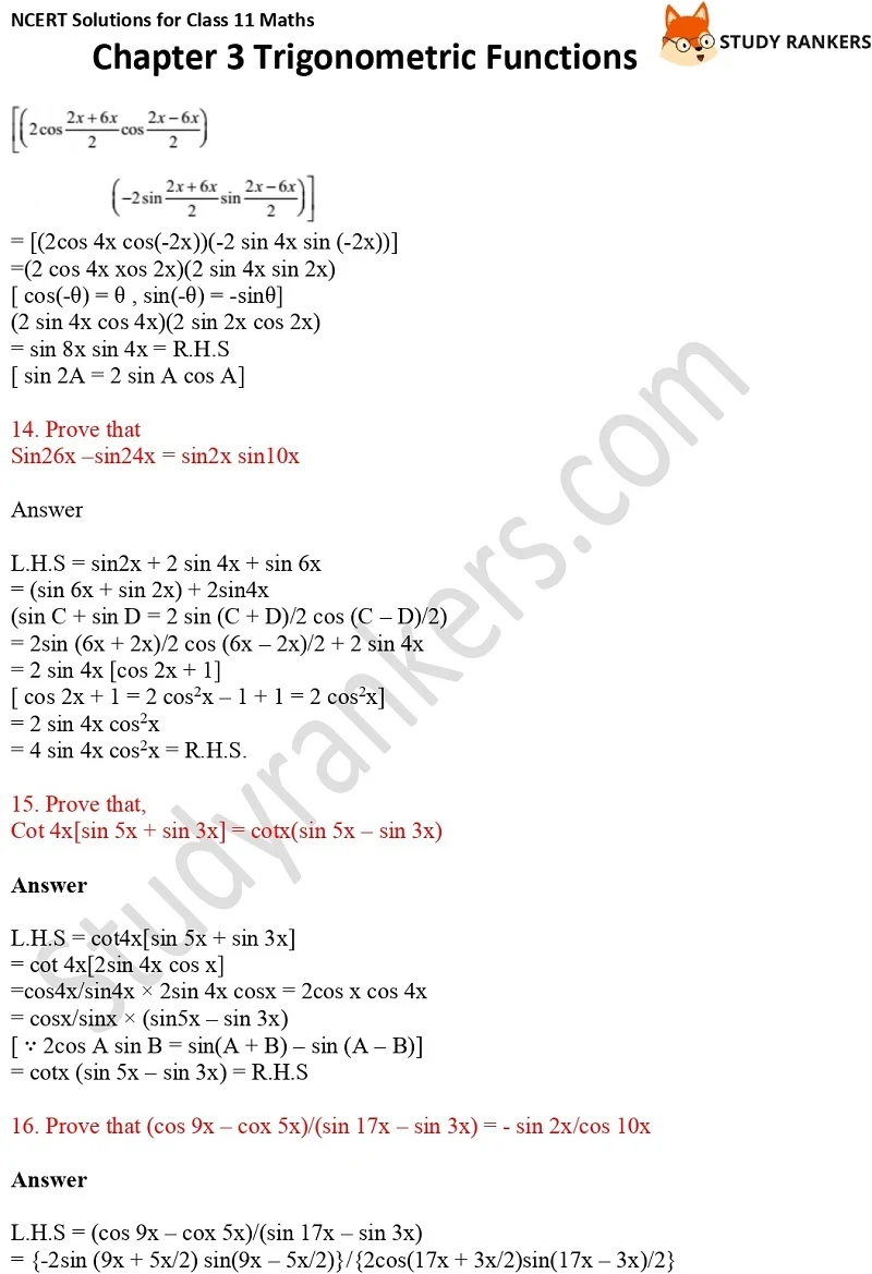 NCERT Solutions for Class 11 Maths Chapter 3 Trigonometric Functions 11