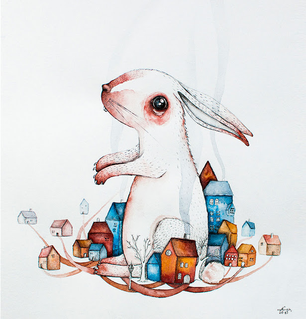 animal watercolor and ink paintings by  Norvile Dovidonyte