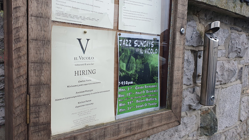 Job advertisement, and poster about jazz Sundays at Il Vicolo wine-bar