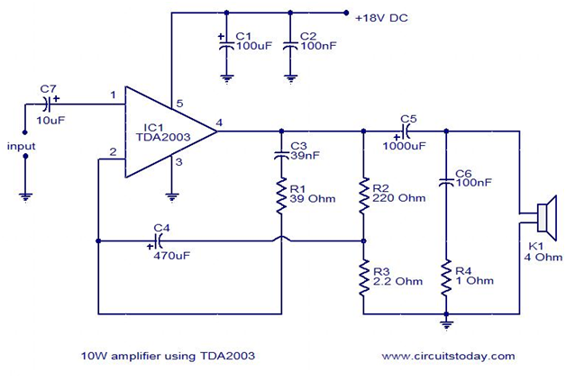 10W amplifier using TDA2003