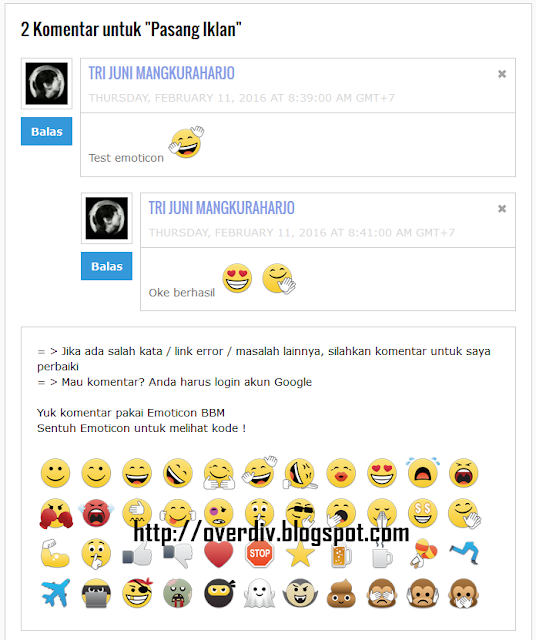 Cara Memasang Emoticon BBM pada Komentar Blog