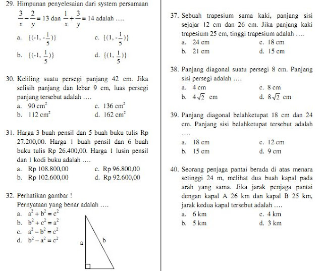 2 Contoh Soal Uas Matematika Kelas 8 Smp Mts Semester 1 Ganjil