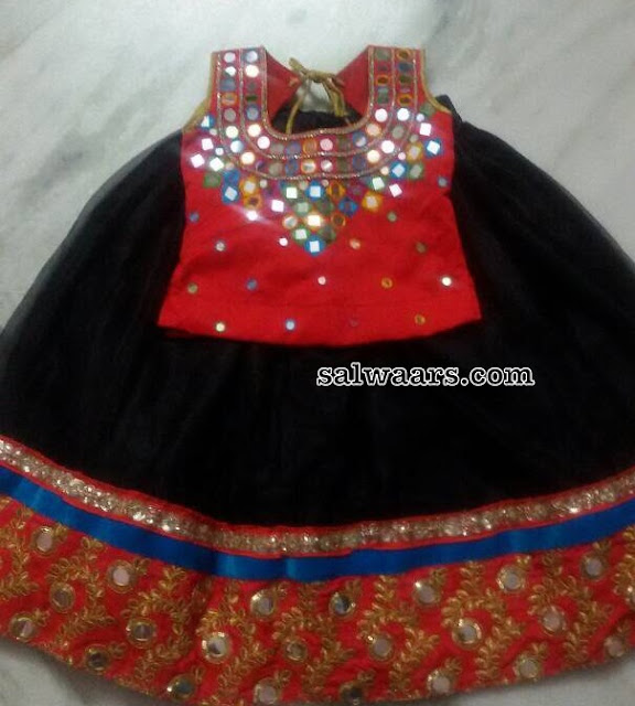 Black Lehenga Red Mirror Blouse