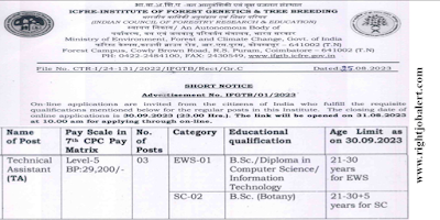 Technical Assistant Computer Science or Information Technology Engineering Job opportunities in ICFRE