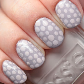 Essie Between the Seats over Without a Stitch dot manicure