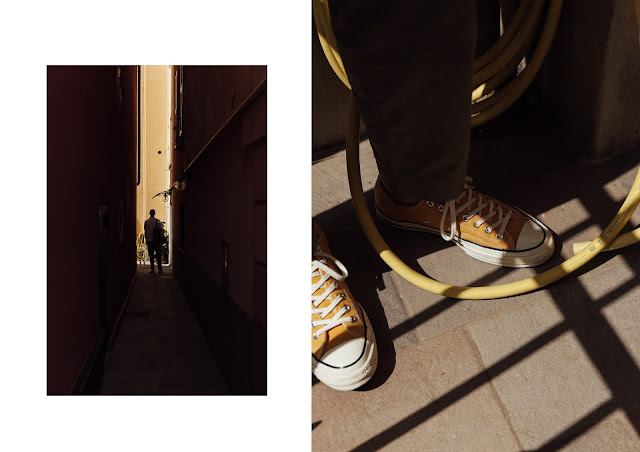 cornflower yellow converse 70s in shadows and natural light