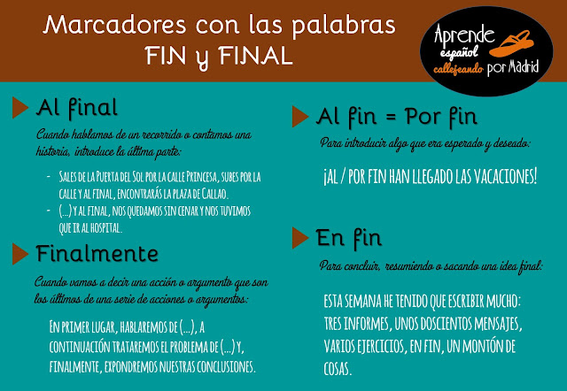 al fin por fin en fin finalmente al final