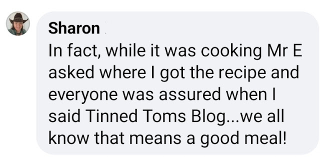 Lovely comment about Tinned Tomatoes blog recipes always being good