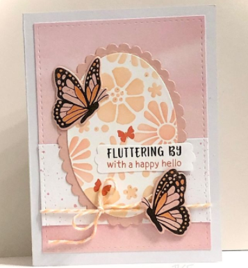 Fluttering by with a happy hello by Jennifer K. features Bold Blooms and Monarchs by Newton's Nook Designs; #inkypaws, #newtonsnook, #cardchallenge, #butterflycards, #cardmaking, #cardchallenge, #springcards