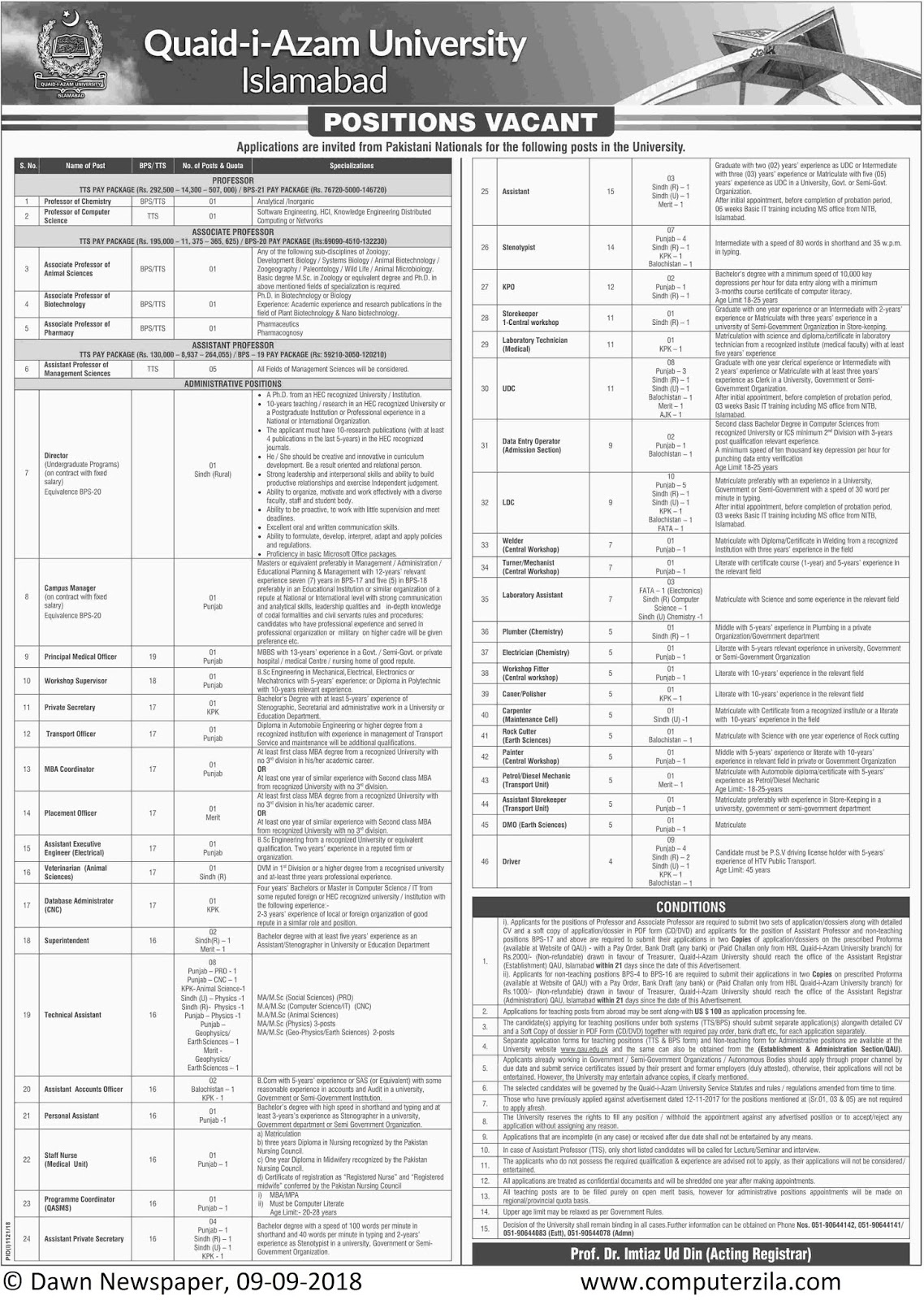 Positions Vacant at Quaid-i-Azam University