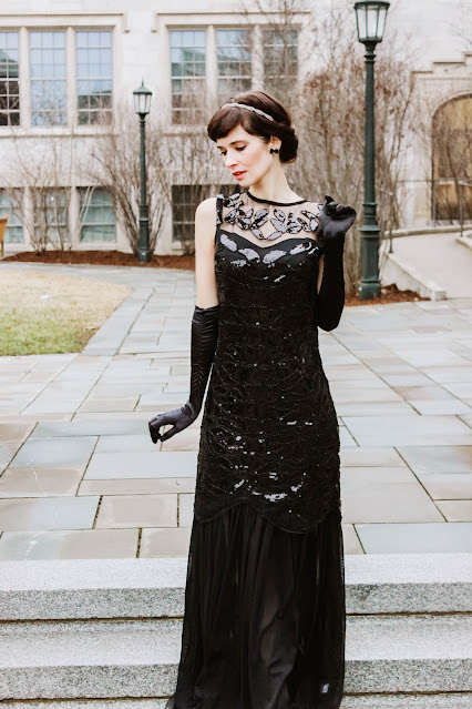 RETRO STAGE BLACK 1920S SEQUIN MAXI FLAPPER DRESS