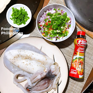 Ingredients of pusit sisig with Ellie Liquid Seasoning