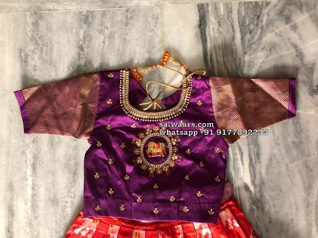 Orange and Purple Ikkat Lehenga