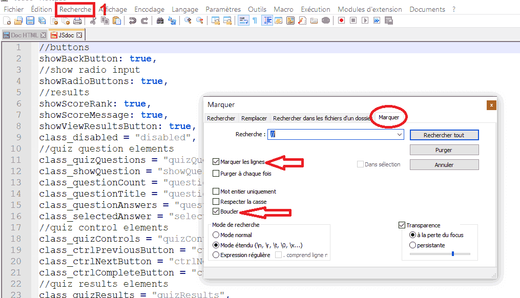 Marquer les lignes à supprimer dans Notepad++