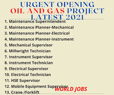 Urgent opening Oil and Gas project Latest 2021