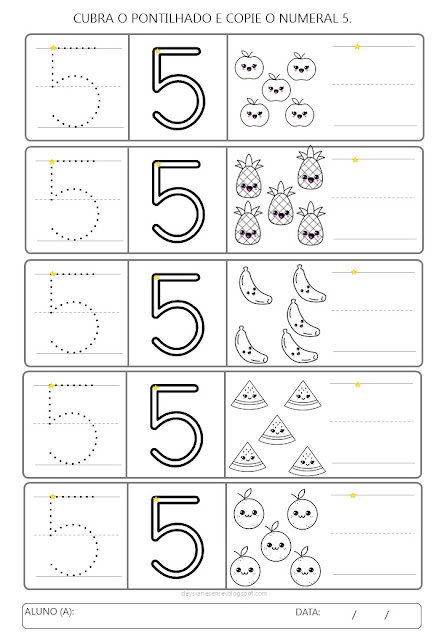 Recursos:  Fichas com os números de 1 a 10 para cobrir, copiar e colorir: Encontre diferentes atividades para cada número, como colagem com diferentes materiais, caligrafia e pintura com cores vibrantes. Materiais criativos: Lápis de cor, tintas, giz de cera, papel, cola, glitter, etc. Sua imaginação: Explore a criatividade e invente novas formas de aprender. Baixe as fichas de atividades, prepare seus materiais e embarque nesta jornada numérica inesquecível!  Ajude seu filho a dominar os números de 1 a 10 de forma divertida e personalizada!  Palavras-chave: Atividade Pré-escolar, Números de 1 a 10, Colagem, Cópia, Caligrafia, Pintura, Coordenação Motora Fina, Raciocínio Lógico, Contagem, Criatividade, Aprendizagem, Diversão, Mural Colorido.  Dicas para tornar a atividade ainda mais especial:  Cante músicas sobre os números enquanto a criança realiza as atividades. Crie jogos de adivinhação com os números. Conte histórias que utilizem os números como personagens. Exponha os números que a criança completou em um lugar especial. O importante é que a criança se divirta enquanto aprende!  Exemplo de atividade para o número 1:  Cole 1 pompom no círculo. Desenhe 1 flor. Escreva o número 1 no espaço indicado. Pinte o número 1 com a cor que você mais gosta. Explore as diversas atividades disponíveis para cada número e personalize a jornada de aprendizado do seu filho!