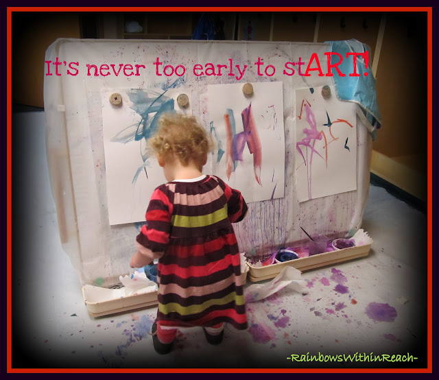 "It's Never too Early to Start Art" Young Child at Easel Painting 