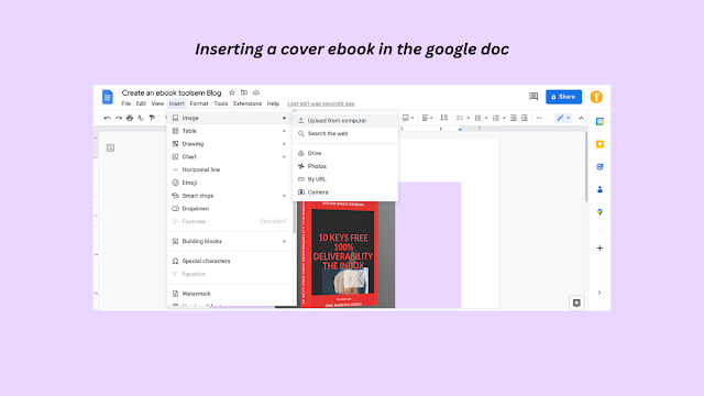 Inserting a cover ebook in the google doc