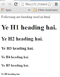 HTML heading tags with example
