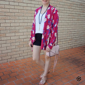 awayfromblue intagram | Cotton On Leah kimono in Juddy floral cerise, Rebecca Minkoss pastel pink small darren messenger bag