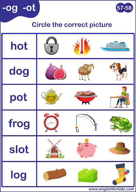 Short o sound worksheet - matching words to pictures