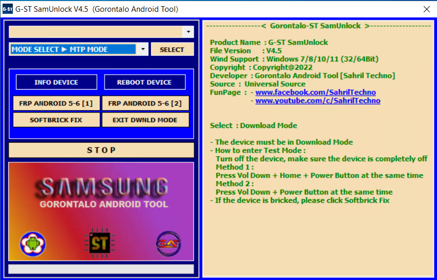 Download G-ST SamUnlock V4.5 Gorontalo Android Tool FREE For Samsung FRP Bypass 2022