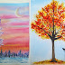 How to draw a watercolor autumn tree& winter landscape step by step tutorial easy