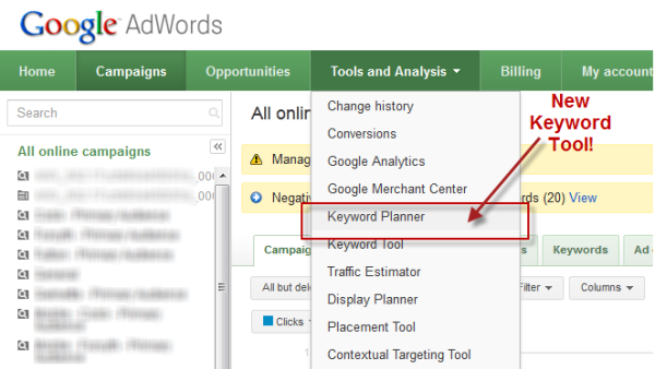 Google Adwords Keyword Planner Tool