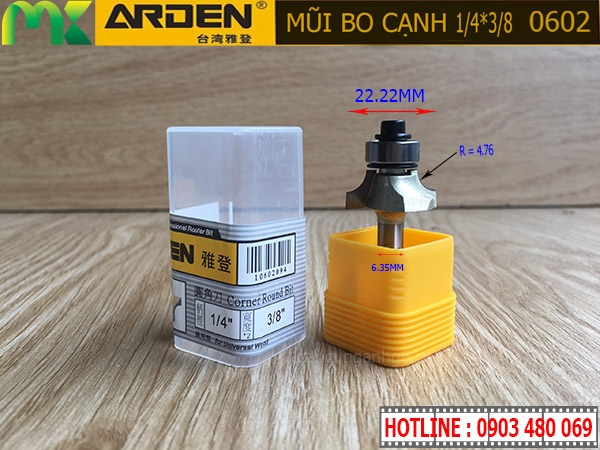 Mũi bo cạnh Arden 1/4x3/8 Mã 0602 Cốt 6.35mm R4.76