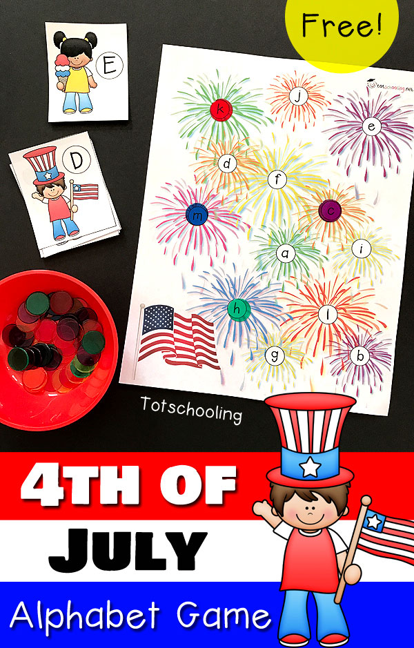 4th Of July Alphabet Game For Preschoolers Totschooling Toddler Preschool Kindergarten Educational Printables