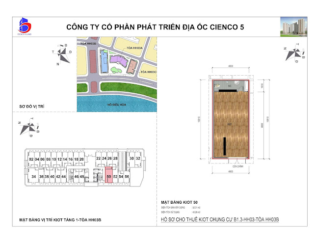 Mặt bằng kiot 50 chung cư b1.3 hh03b thanh hà