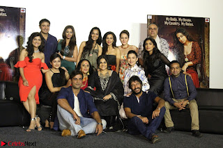 Vidya Balan with Ila Arun Gauhar Khan and other girls and star cast at Trailer launch of move Begum Jaan 017.JPG