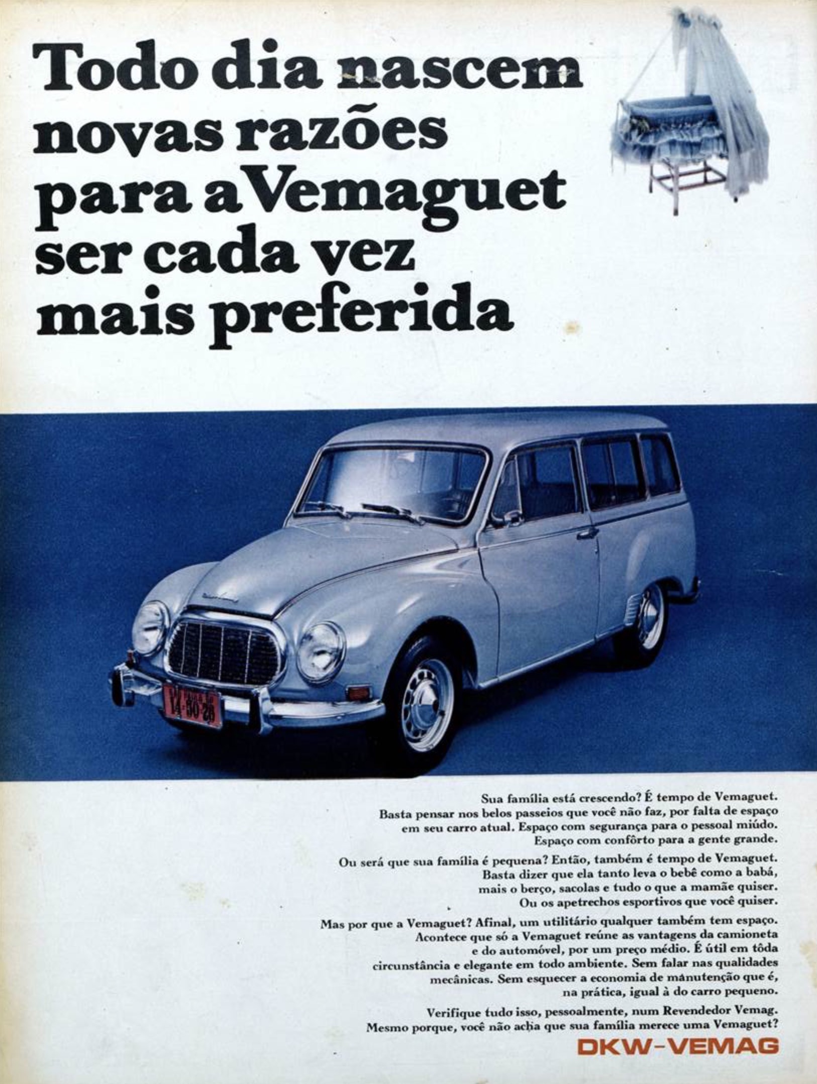 Propaganda da Vemag apresentando as vantagens da Vemaguet para uma família