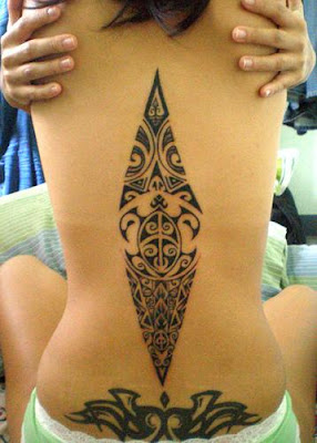 Tribal Turtle Tattoo on Sexy Girl Back Body