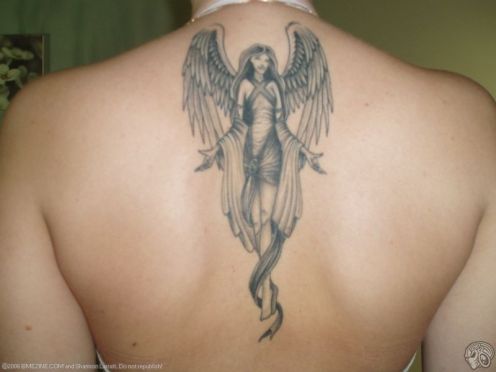 Sad Warrior Angel Temporary Back Body Tattoo 
