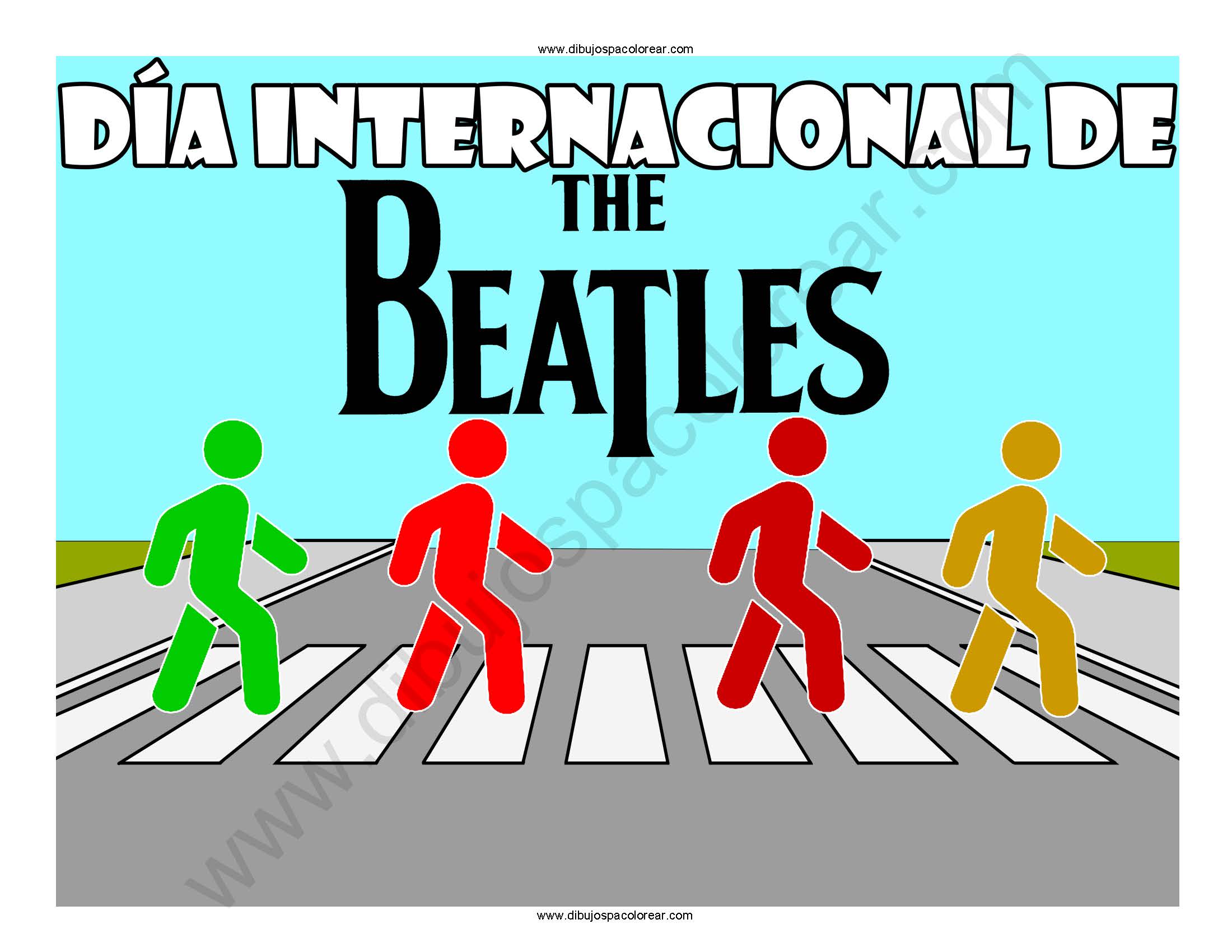 Día Internacional de The Beatles dibujo a color y para colorear