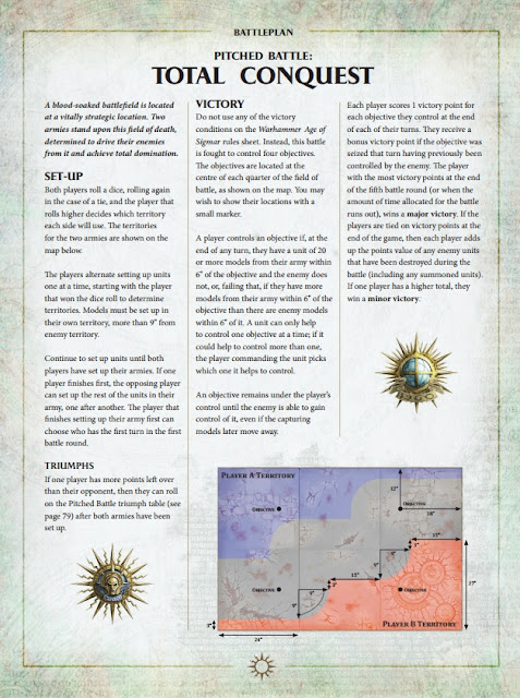 warhammer age of sigmar scenario total conquest set up dimnesions objectives coordinates