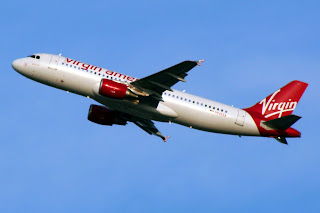 Virgin America Airbus departs Seattle-Tacoma International Airport (SEA)