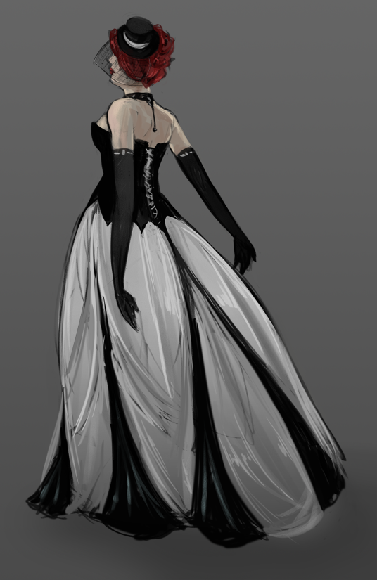 Quick sketch of a design for a gothic wedding gown