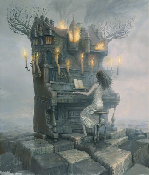 Andrew Ferez 25kartinok deviantart ilustrações sombrias surreais Música no piano