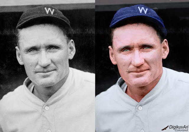 Colorized / BW - Walter Johnson with the Washington Senators in 1924. Colorized photo, color