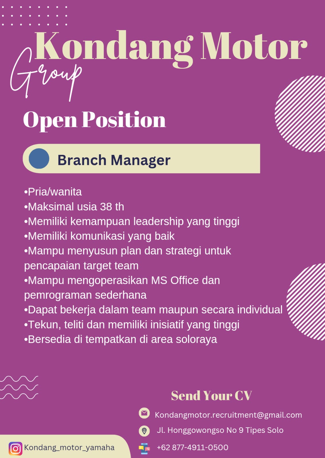 Loker Solo, Boyolali, Karanganyar, Wonogiri, Klaten di Kondang Motor