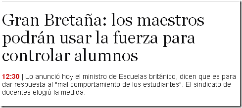 Gran Bretaña- los maestros podrán usar la fuerza para controlar alumnos