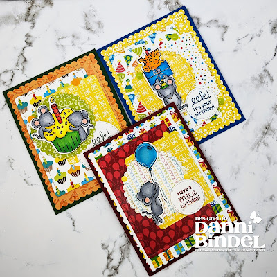 Trio of Birthday Cards by Danni Bindel-Newton's Nook Birthday Mice Stamp Set