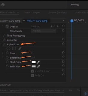 Memilih setting Alpha Glow Adobe Premiere Pro cc 2019