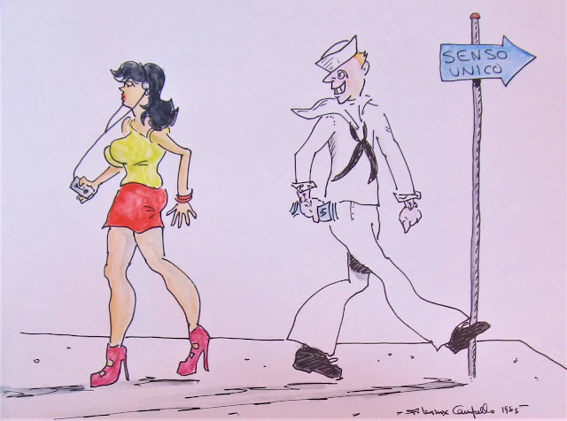 Sailor in Naples Eyeing Italian Girl - A 1983 cartoon by F. Lennox Campello