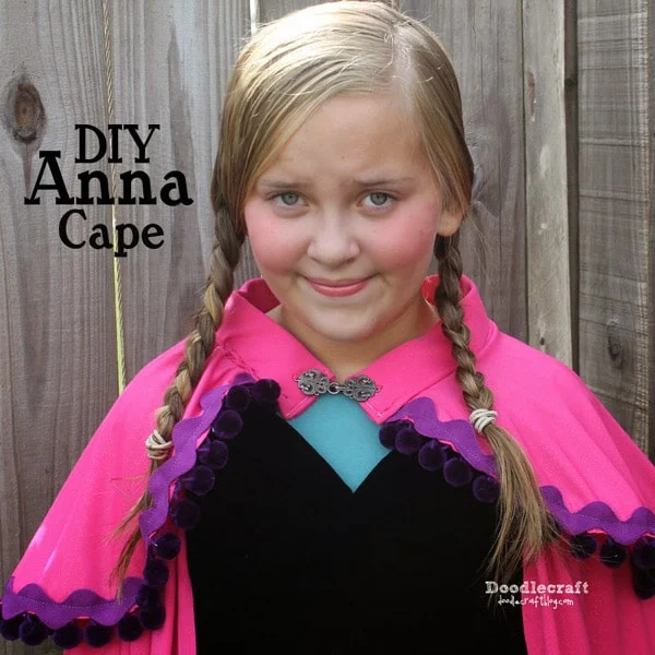 Make a Princess Anna from Frozen cape with pom pom trim and ricrac.