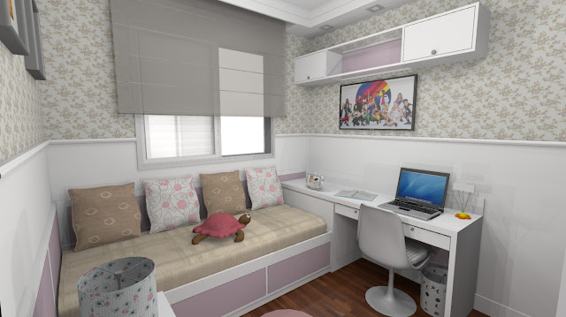 1 Quarto pequeno Chic Menina branco rosa