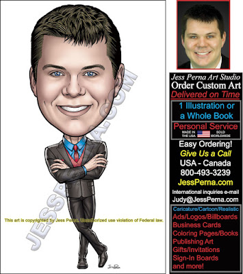 Real Estate Agent Leaning Arms Crossed Caricature 