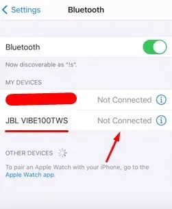 JBL Vibe 100tws not connected